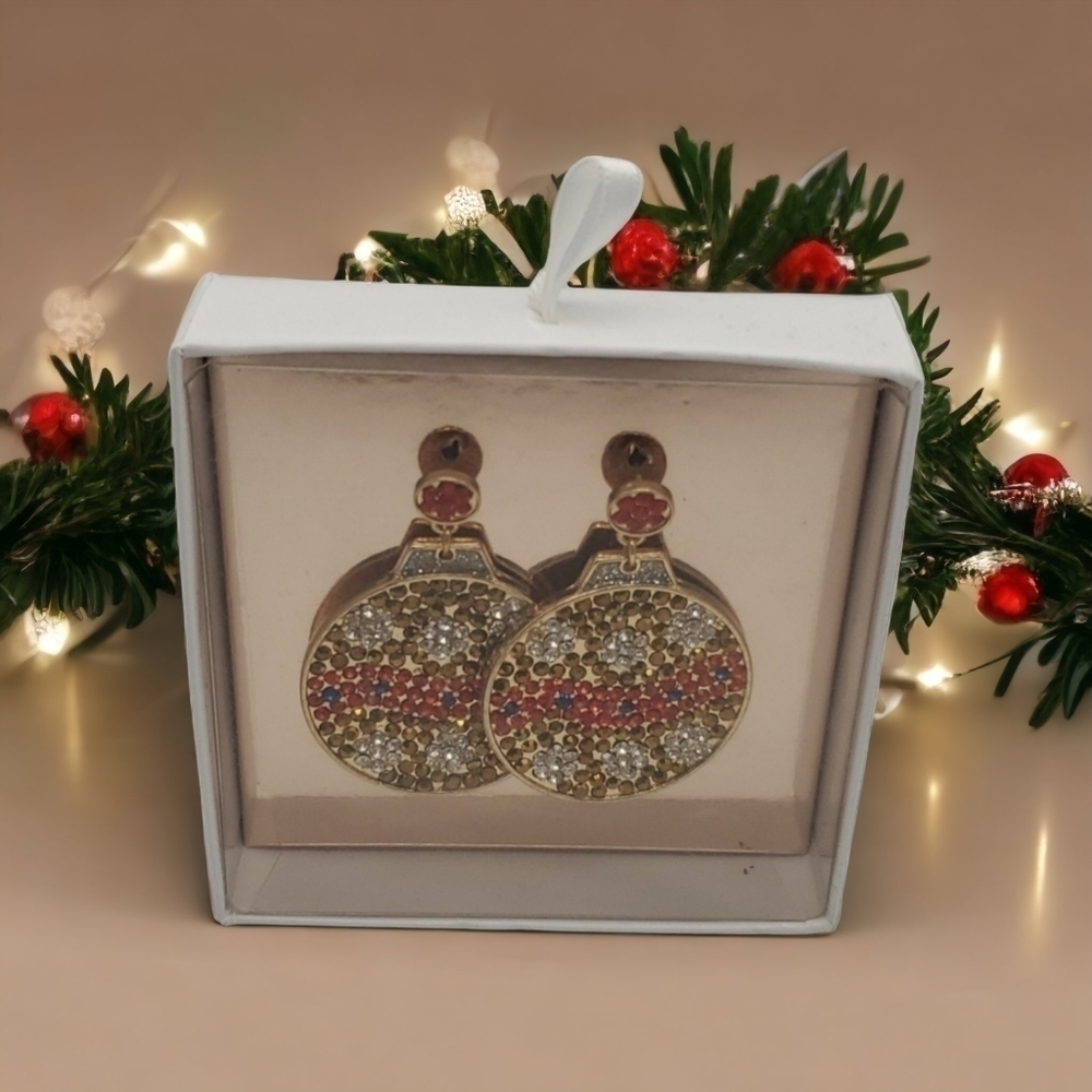 NWT Rhinestone Ornament Christmas Earrings